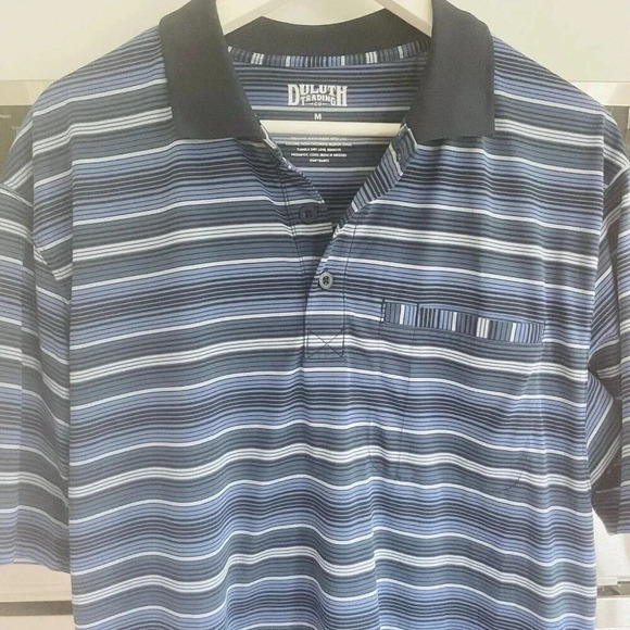 Duluth Trading Company Mens Polo Striped Size Medium Blue Stripe - Picture 2 of 7